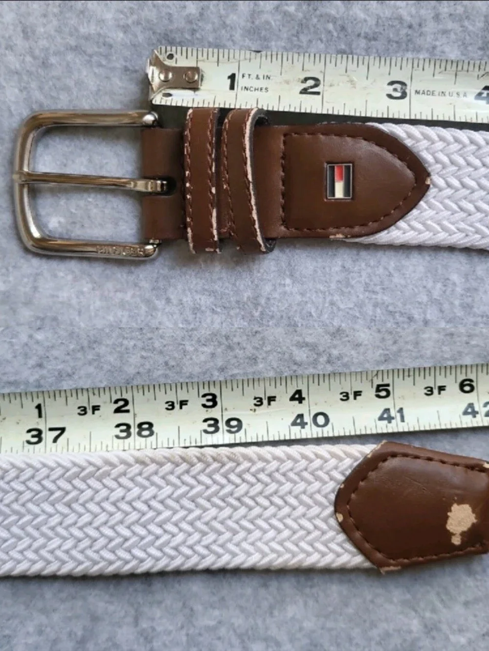 Tommy Hilfiger Belt Mens Small 32-34 White Elastic Canvas Bonded Leather Stretch